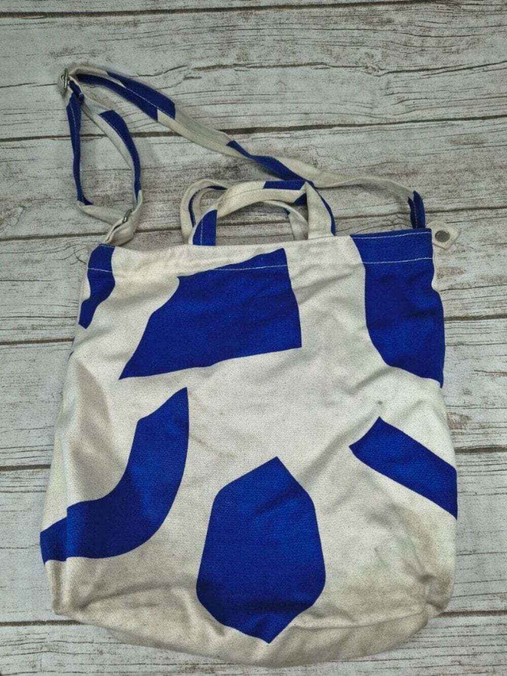 BAGGU Cream & Cobalt Blue Abstract Canvas Tote Crossbody Bag